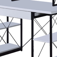 Industrial Style Desk with 4 Open Selves and Bookcase Hutch, White - BM209614