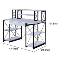 Industrial Style Desk with 4 Open Selves and Bookcase Hutch, White - BM209614