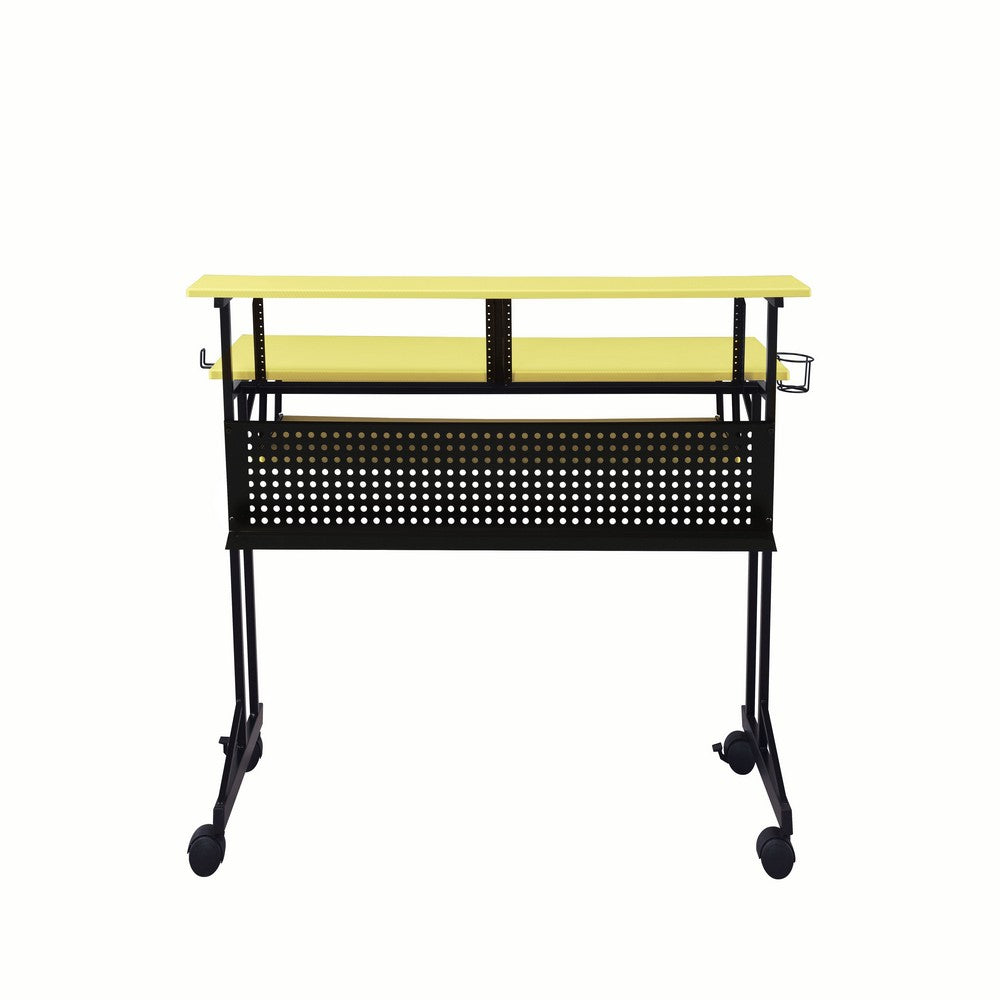 Rectangular Top Computer Desk with 1 Shelf and 1 Cupholder,Black and Yellow - BM209624