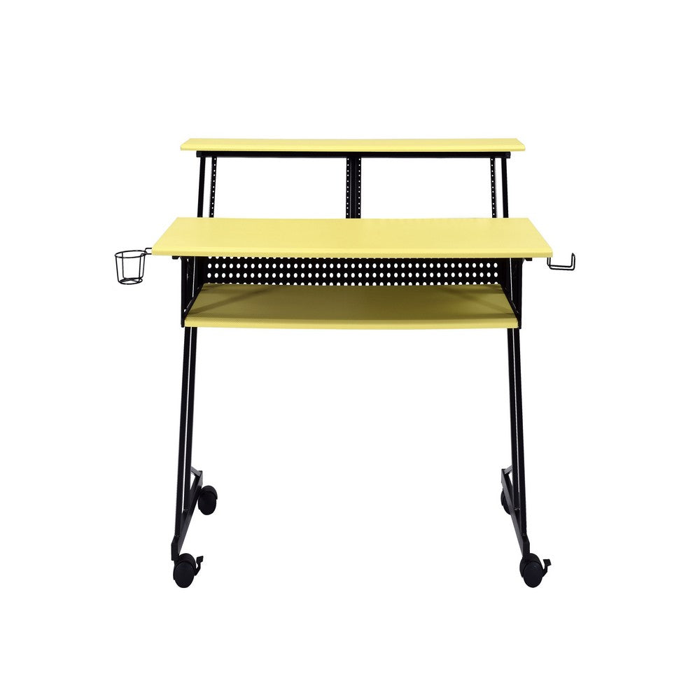 Rectangular Top Computer Desk with 1 Shelf and 1 Cupholder,Black and Yellow - BM209624