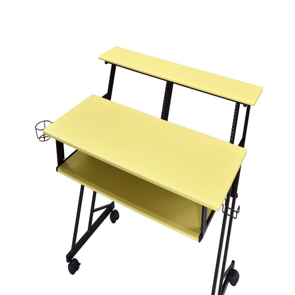 Rectangular Top Computer Desk with 1 Shelf and 1 Cupholder,Black and Yellow - BM209624