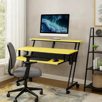 Rectangular Top Computer Desk with 1 Shelf and 1 Cupholder,Black and Yellow - BM209624
