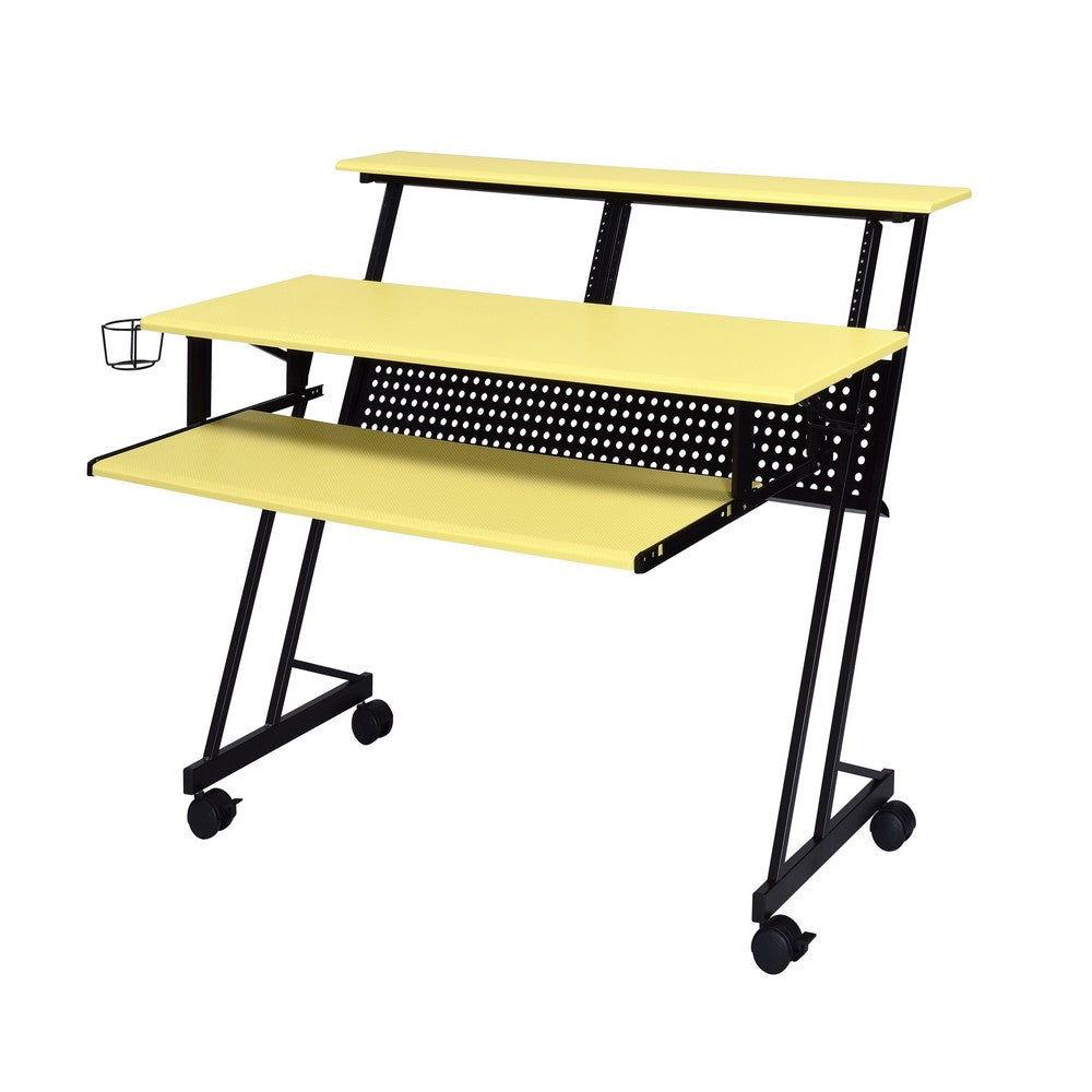 Rectangular Top Computer Desk with 1 Shelf and 1 Cupholder,Black and Yellow - BM209624
