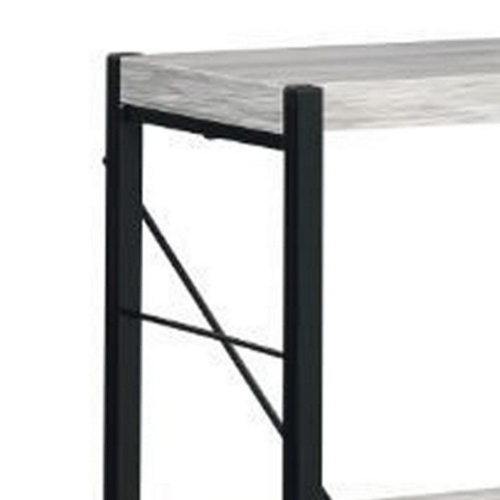 Industrial Bookshelf with 4 Shelves and Open Metal Frame, White and Black - BM209632