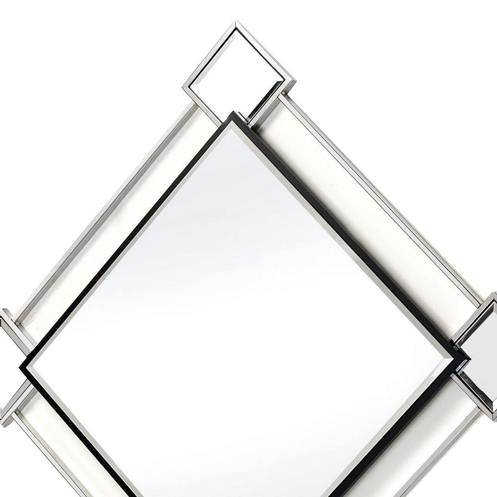 Diamond Shaped Beveled Accent Wall Mirror with Mirror Inserts, Silver - BM209637