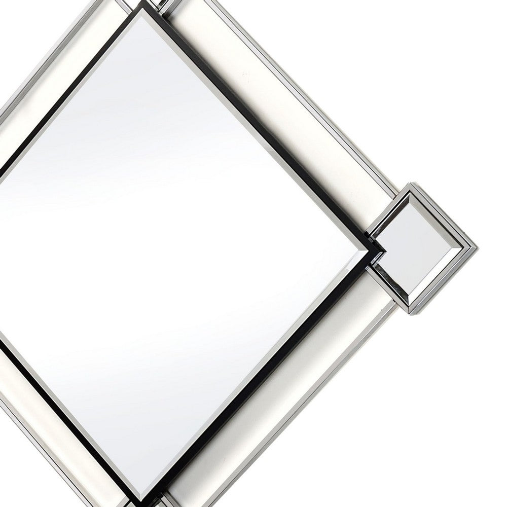 Diamond Shaped Beveled Accent Wall Mirror with Mirror Inserts, Silver - BM209637