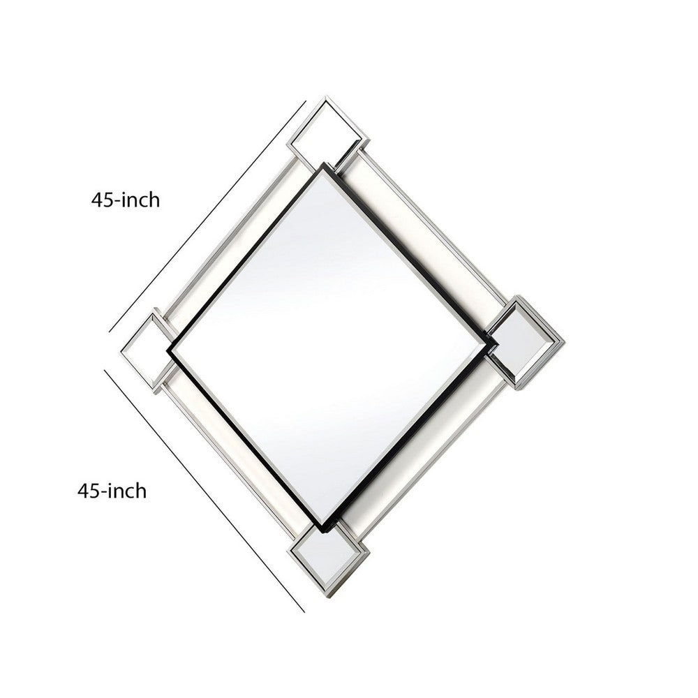 Diamond Shaped Beveled Accent Wall Mirror with Mirror Inserts, Silver - BM209637