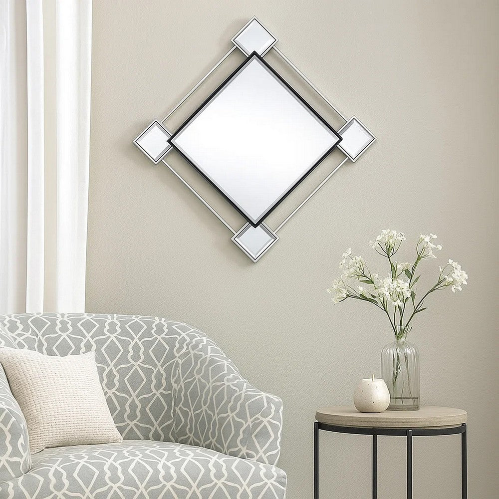 Diamond Shaped Beveled Accent Wall Mirror with Mirror Inserts, Silver - BM209637