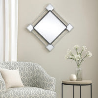 Diamond Shaped Beveled Accent Wall Mirror with Mirror Inserts, Silver - BM209637