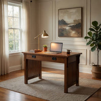 Wooden Frame Writing Desk with 1 Drawer and Slatted Sides, Brown - BM210129