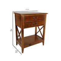 Wooden Nightstand with 2 Drawers and Criss Cross Sides, Brown - BM210138