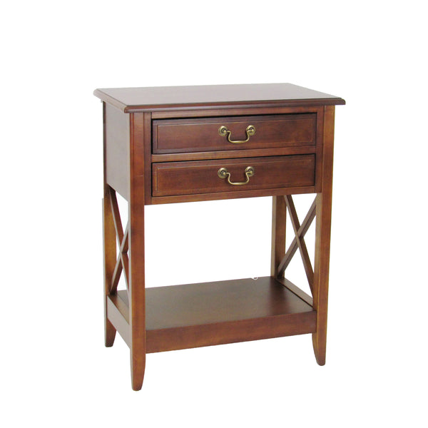 Wooden Nightstand with 2 Drawers and Criss Cross Sides, Brown - BM210138