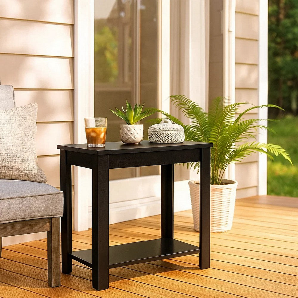 Wooden Chairside Table with Bottom Shelf and Block Legs, Black - BM210203
