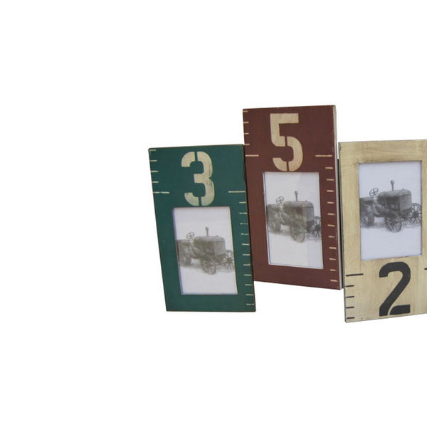 Contemporary Style Wooden Photo Frame in Ruler Design, Set of 5, Multicolor - BM210368