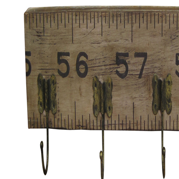 Contemporary Wooden Rustic Plaque with Ruler Style Design, Brown - BM210370
