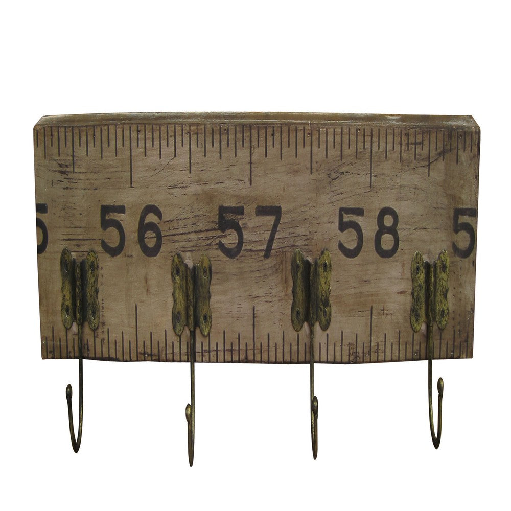 Contemporary Wooden Rustic Plaque with Ruler Style Design, Brown - BM210370