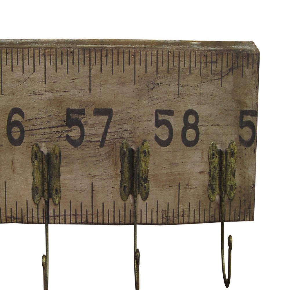 Contemporary Wooden Rustic Plaque with Ruler Style Design, Brown - BM210370