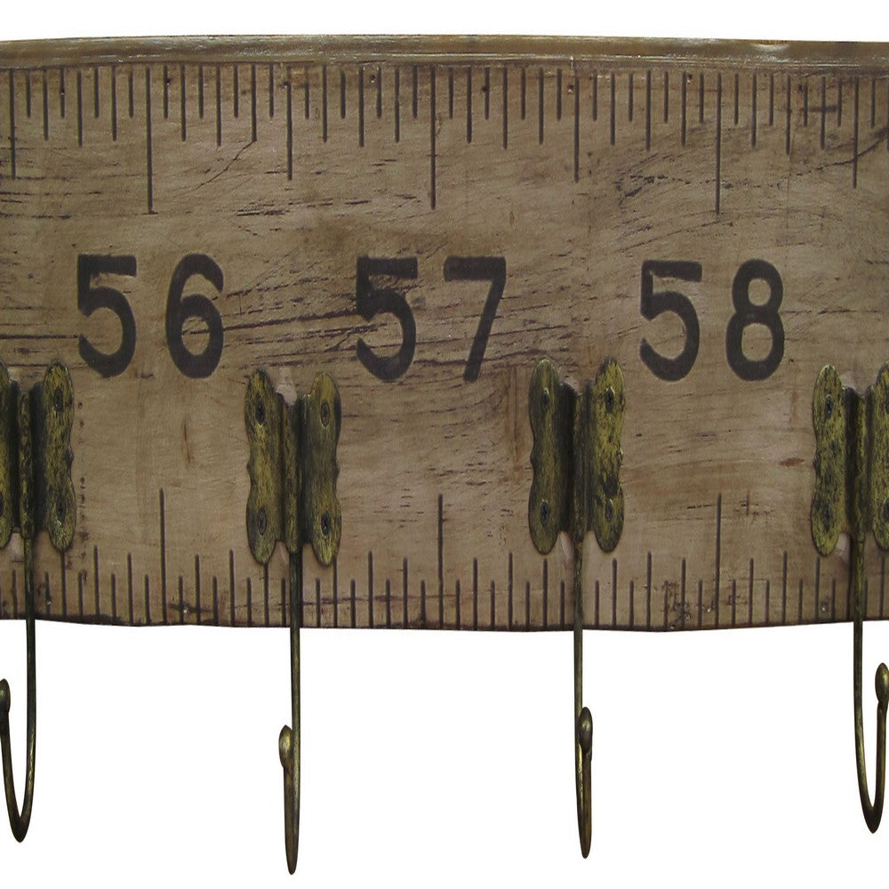 Contemporary Wooden Rustic Plaque with Ruler Style Design, Brown - BM210370