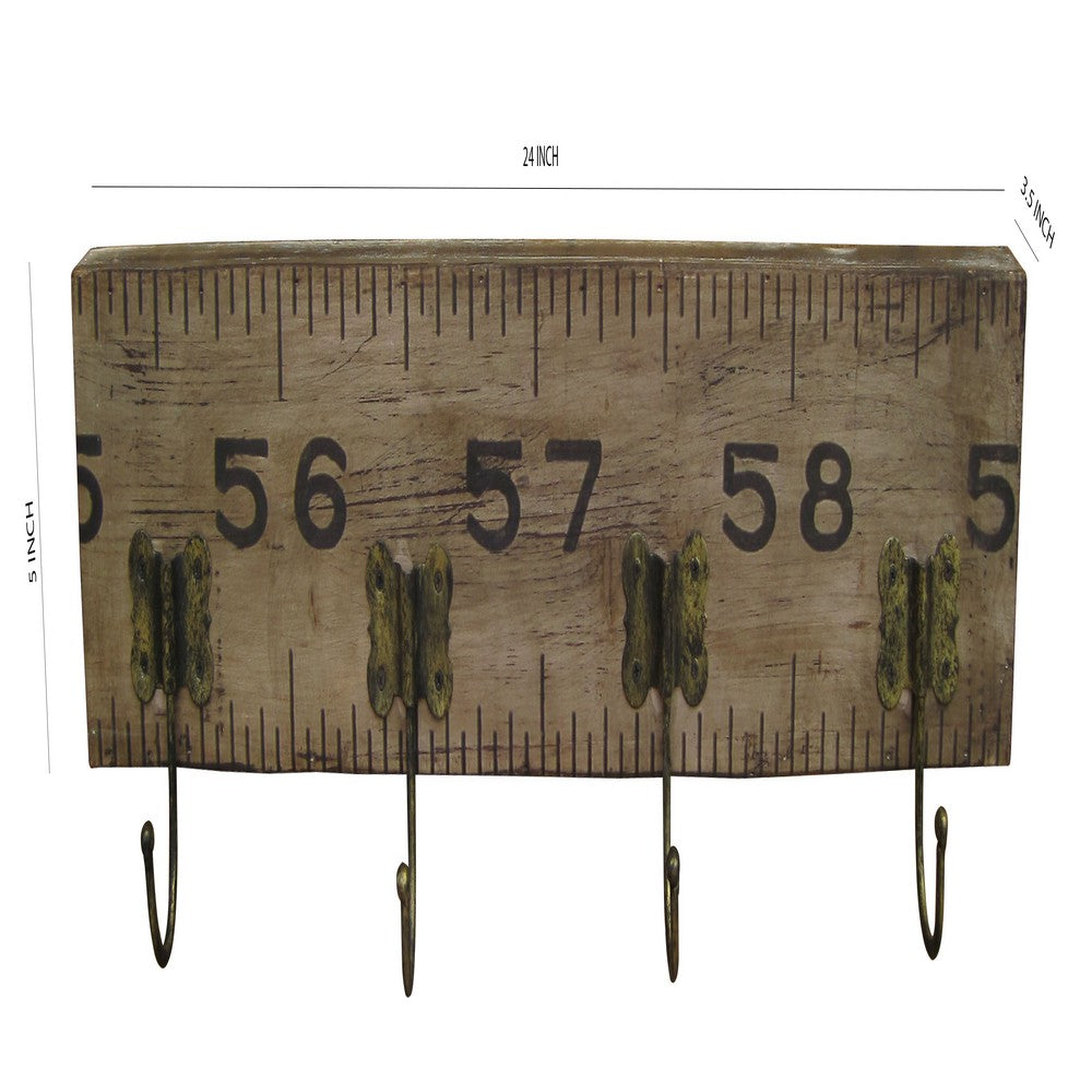 Contemporary Wooden Rustic Plaque with Ruler Style Design, Brown - BM210370