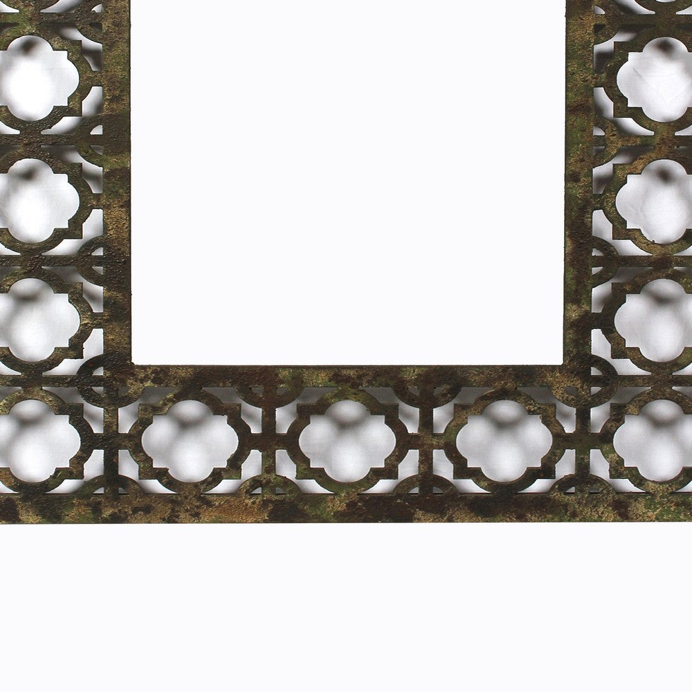 Rectangular Wooden Mirror with Distressed Finish and Bezel Pattern, Bronze - BM210371