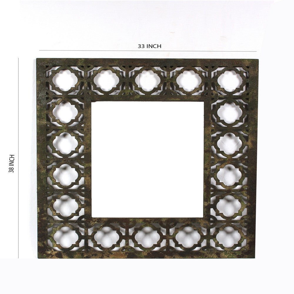 Rectangular Wooden Mirror with Distressed Finish and Bezel Pattern, Bronze - BM210371
