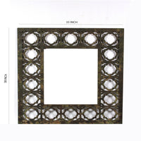 Rectangular Wooden Mirror with Distressed Finish and Bezel Pattern, Bronze - BM210371