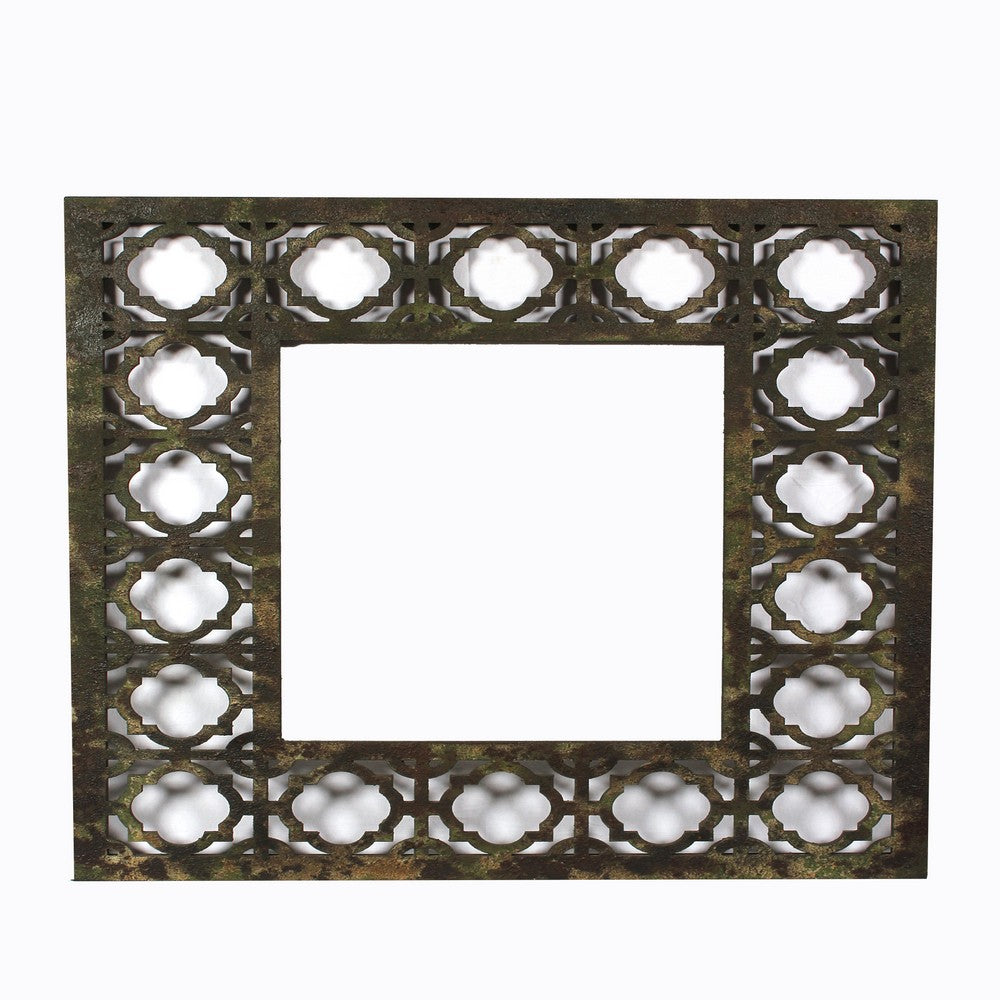 Rectangular Wooden Mirror with Distressed Finish and Bezel Pattern, Bronze - BM210371