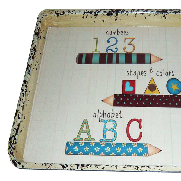 Traditional Rugged Designed Tray with Letters and Shapes Print, Multicolor - BM210373