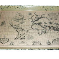 Traditional Rugged Designed Tray with World Map Printed, Black and White - BM210376