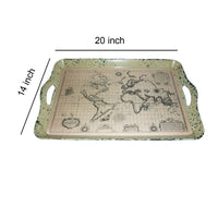 Traditional Rugged Designed Tray with World Map Printed, Black and White - BM210376