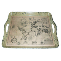 Traditional Rugged Designed Tray with World Map Printed, Black and White - BM210376