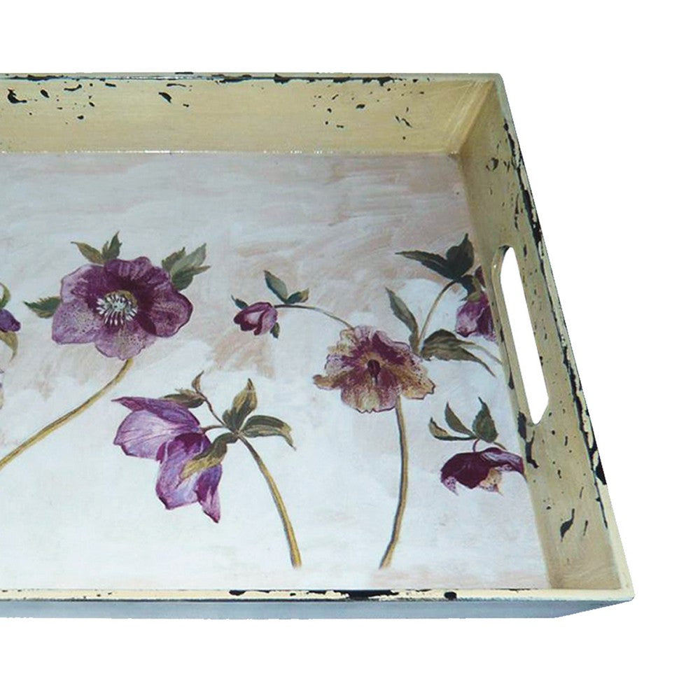 Traditional Rugged Designed Tray with Flower Print, Multicolor - BM210377