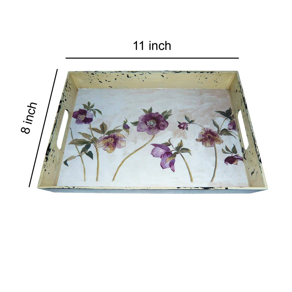 Traditional Rugged Designed Tray with Flower Print, Multicolor - BM210377