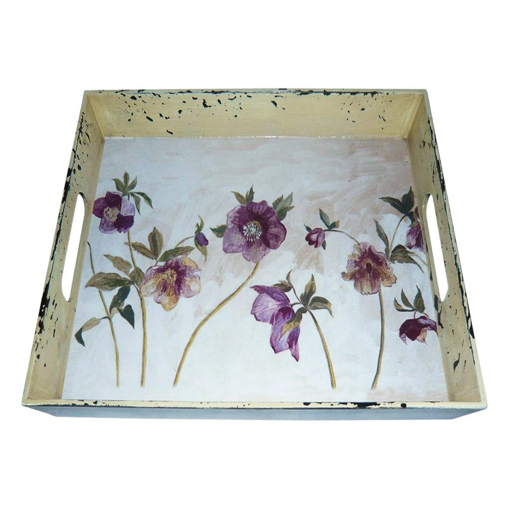 Traditional Rugged Designed Tray with Flower Print, Multicolor - BM210377