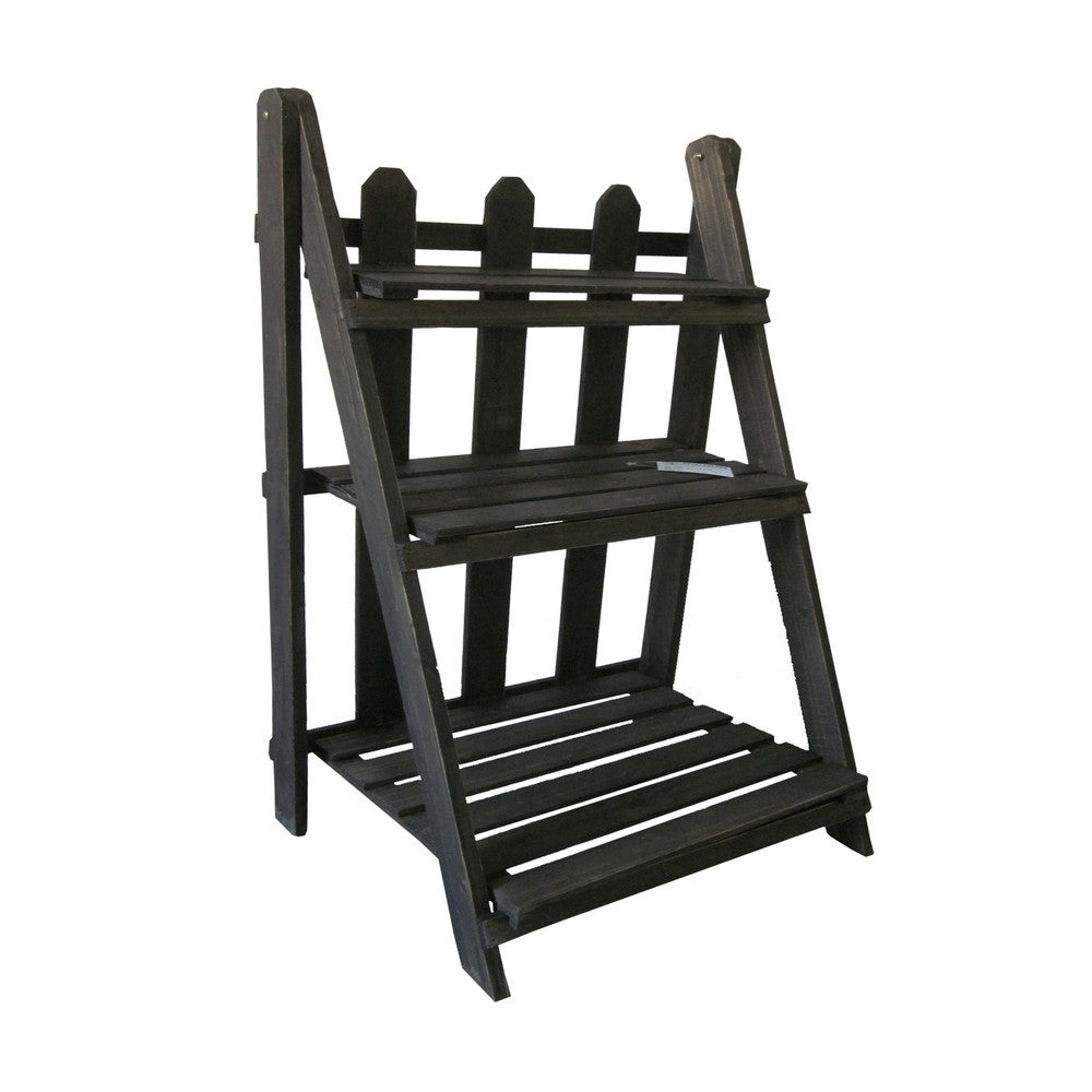 Transitional Style Wooden Garden Shelf with Fence Like Front, Brown - BM210379