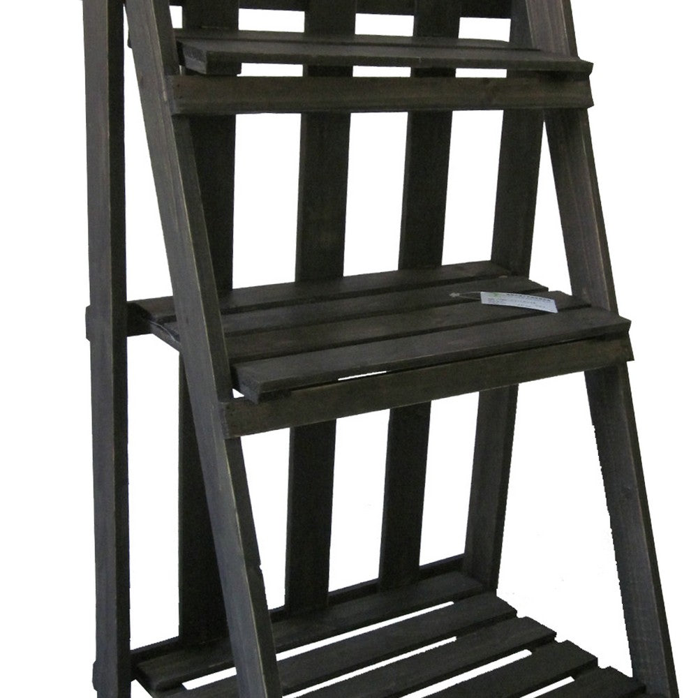 Transitional Style Wooden Garden Shelf with Fence Like Front, Brown - BM210379