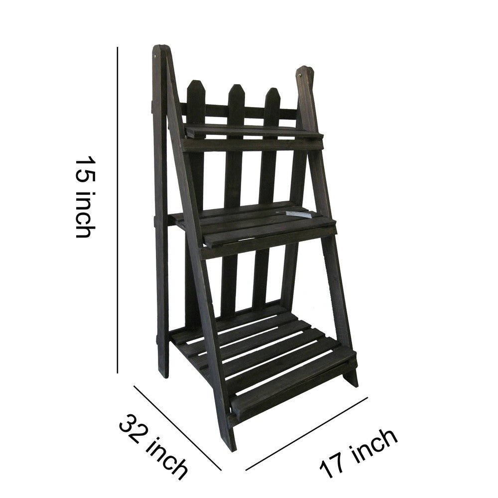 Transitional Style Wooden Garden Shelf with Fence Like Front, Brown - BM210379