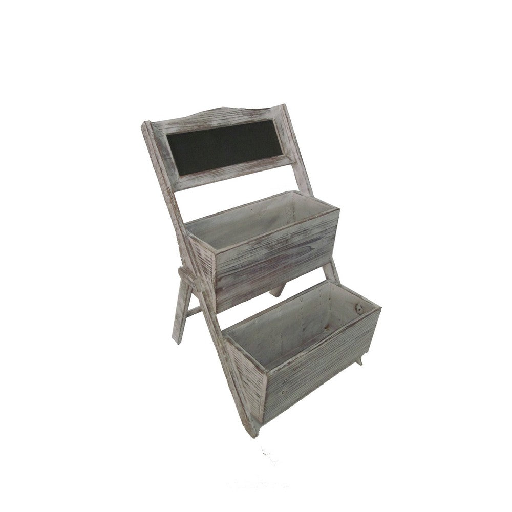 Transitional Style Wooden 2 Tier Garden Shelf with White Wash Finish, Brown - BM210381