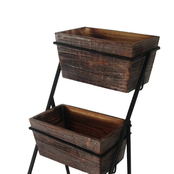 Transitional Wooden 3 Tier Garden Planter with Metal Frame, Brown and Black - BM210382