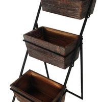 Transitional Wooden 3 Tier Garden Planter with Metal Frame, Brown and Black - BM210382