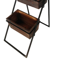 Transitional Wooden 3 Tier Garden Planter with Metal Frame, Brown and Black - BM210382