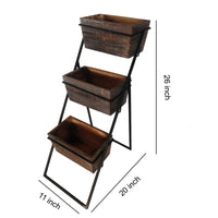 Transitional Wooden 3 Tier Garden Planter with Metal Frame, Brown and Black - BM210382