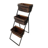 Transitional Wooden 3 Tier Garden Planter with Metal Frame, Brown and Black - BM210382