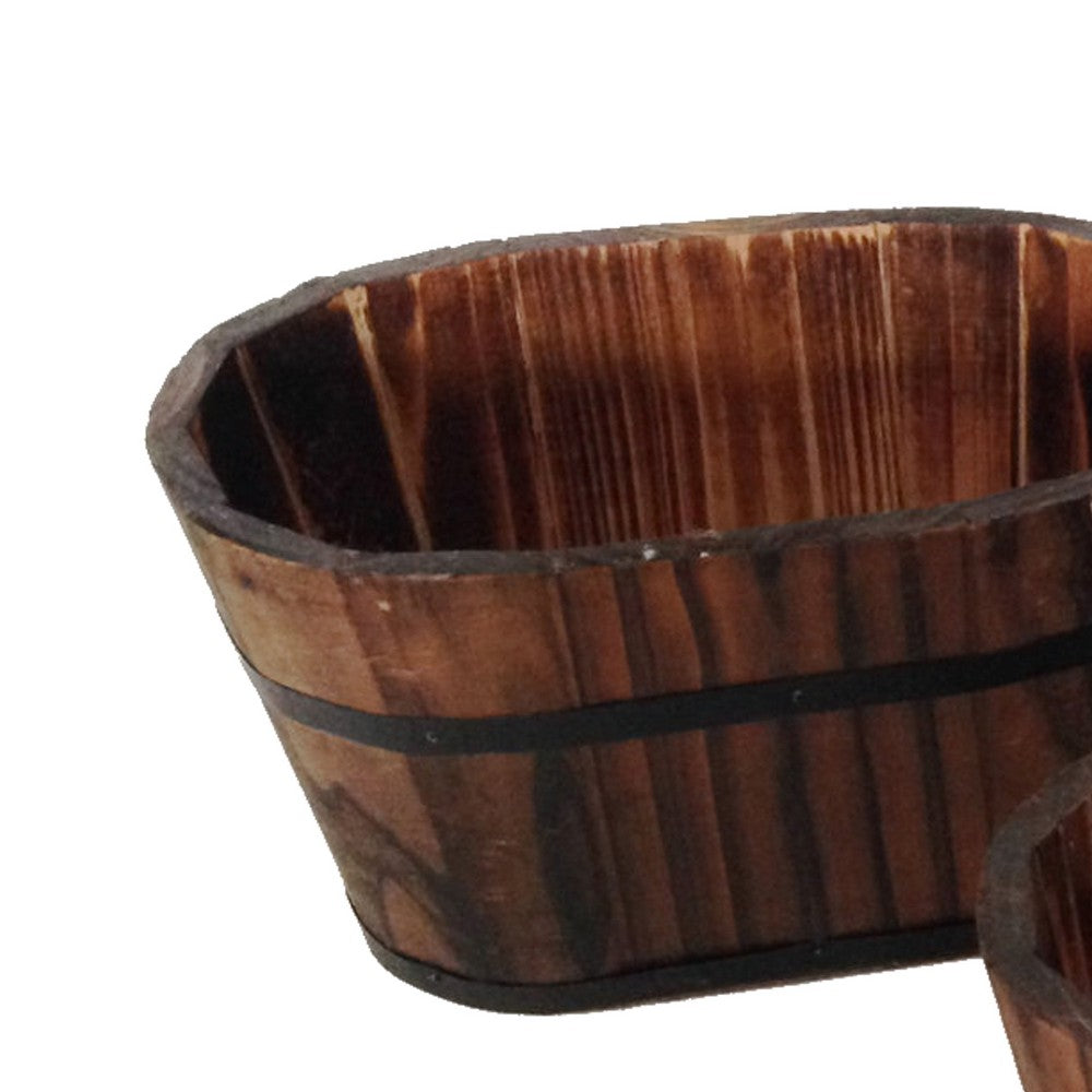Traditional Oval Shaped Wooden Planters with Narrow Bottom, Set of 3, Brown - BM210383