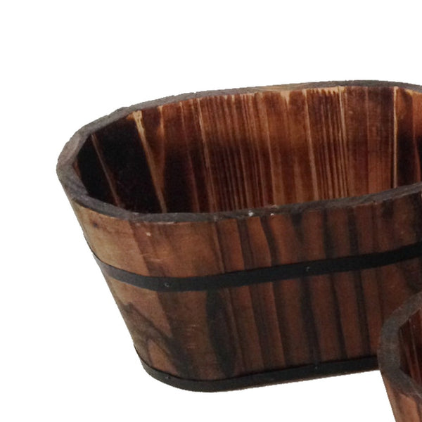 Traditional Oval Shaped Wooden Planters with Narrow Bottom, Set of 3, Brown - BM210383