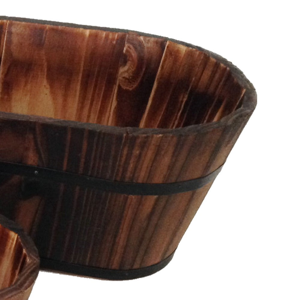 Traditional Oval Shaped Wooden Planters with Narrow Bottom, Set of 3, Brown - BM210383