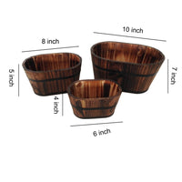 Traditional Oval Shaped Wooden Planters with Narrow Bottom, Set of 3, Brown - BM210383