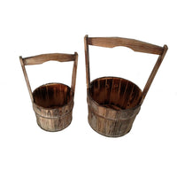 Old School Wooden Planters with Large Heightened Handles, Set of 2, Brown - BM210384