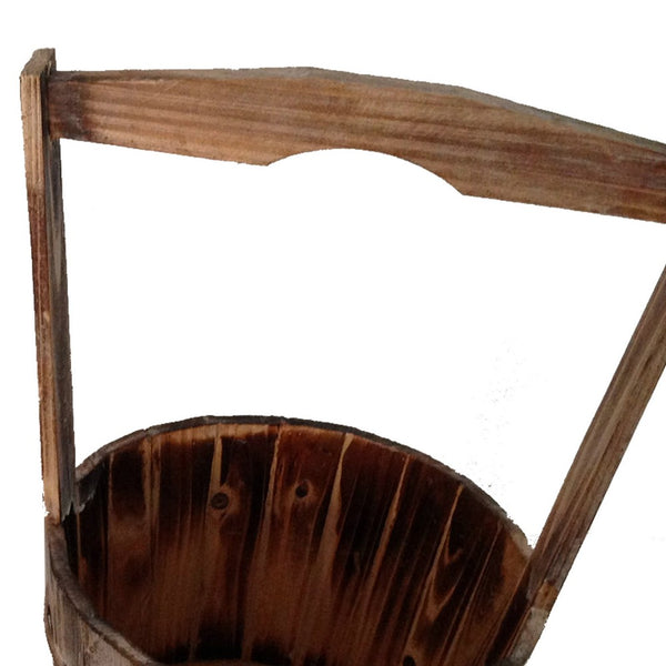 Old School Wooden Planters with Large Heightened Handles, Set of 2, Brown - BM210384