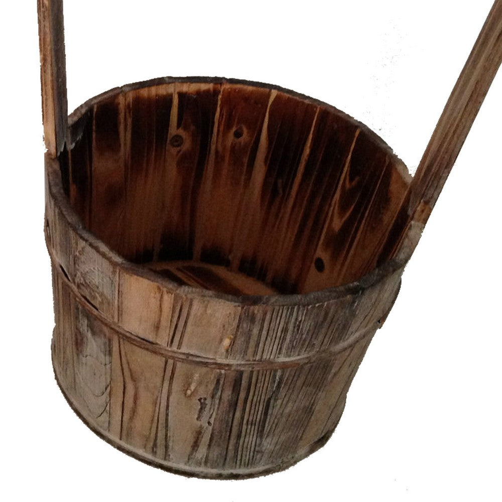 Old School Wooden Planters with Large Heightened Handles, Set of 2, Brown - BM210384